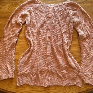 Sweater ladies peach colored button up back high low long sleeves Sz Med